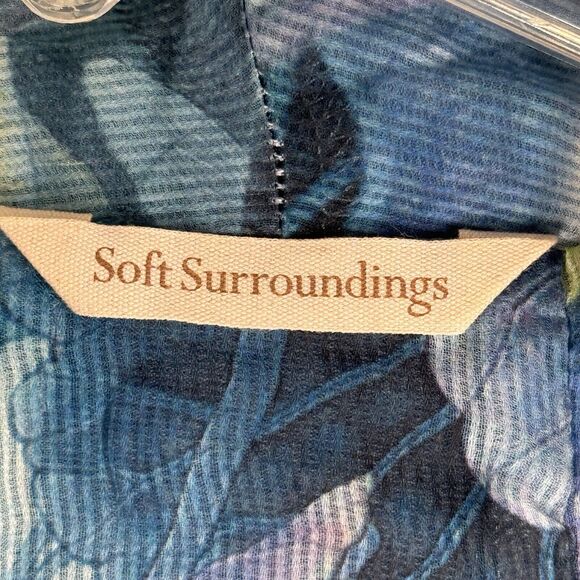 Soft Surroundings Sweater Womens Medium Blue Tea Garden Topper Floral Birds Boho - Picture 7 of 10
